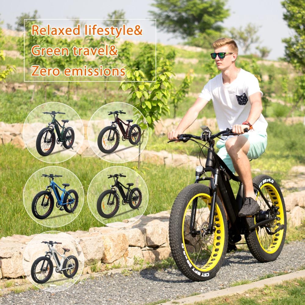 VTUVIA 26 * 4.0'' Fat tire Mountain Electric bicycle 36V Li-ion battery 350W Brushless Motor E Bike 50km Long Distance Ebike