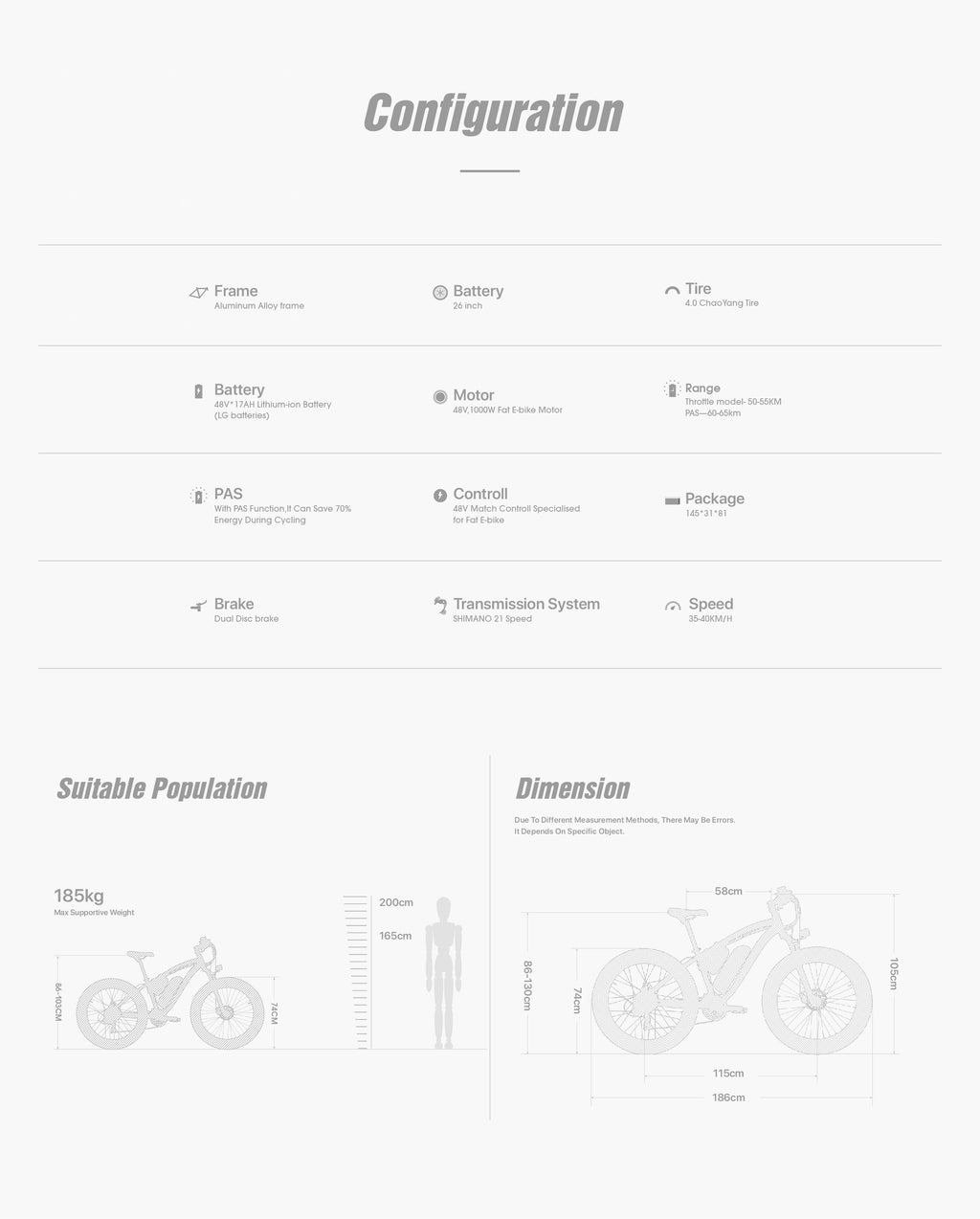 RICH BIT Electric Bike 26 Inch 4.0 Fat Tire Ebike 48V 17AH Removable Lithium Battery 1000W Motor Fat Tire  Electric Bicycle