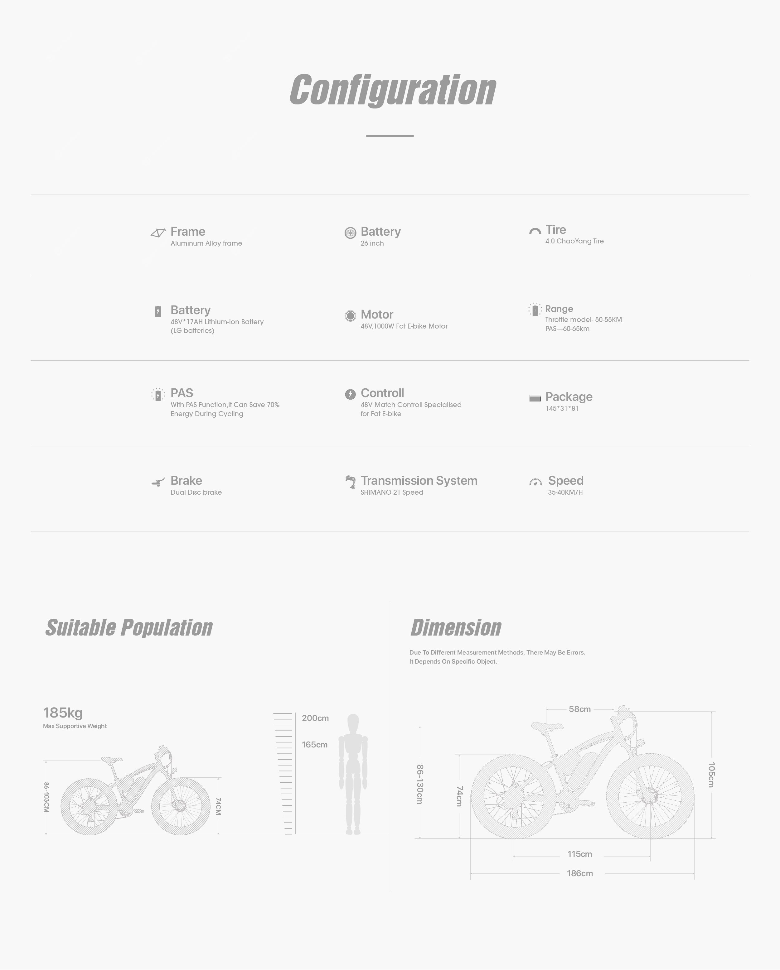 RICH BIT Electric Bike 26 Inch 4.0 Fat Tire Ebike 48V 17AH Removable Lithium Battery 1000W Motor Fat Tire  Electric Bicycle
