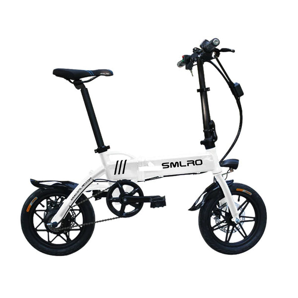 SMLRO EF14 Mini Electric Bicycle 250W Double Disc Brake Aluminum Alloy Smart Foldable Electric Bike 8.8AH Battery LED front E-Bike - Black  14inch