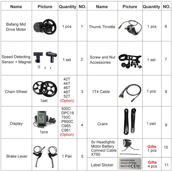 48V 750W Bafang BBS01B Mid Drive Motor Electric Bike Conversion Kit Brushless Geared BBS01 E-bike Crank Kit 8 kinds LCD Display W/ 6V lamp - easy-smart-way