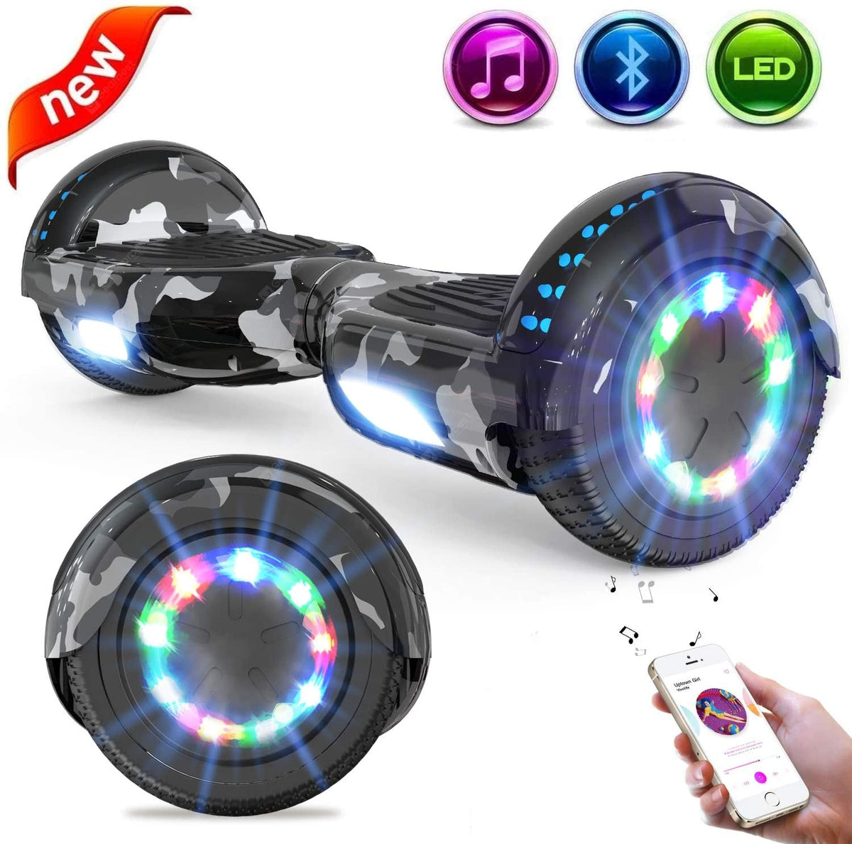 Hoverboard Bluetooth 6.5 inch Self Balancing Electric Scooter with LED Flash Wheels Self Balancing Scooters with 700W Motor Gift for Kids Adult