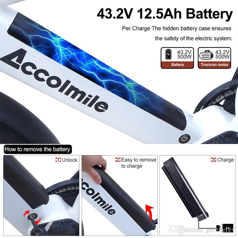 US Stock 26'' Cruiser 43V 500W Electric Bicycle 7 Speed Electric Bike Disc Brake Cycling Electric Bicycle 43V 12.5Ah Hidden Lithium Battery