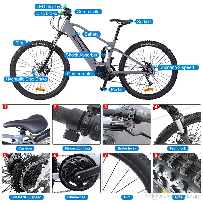 27.5 inch 43V 500W Electric Bicycle 9 Speed Electric Bike Disc Brake Center Shock Absorber Bike Electric Bicycle with Hidden Lithium Battery