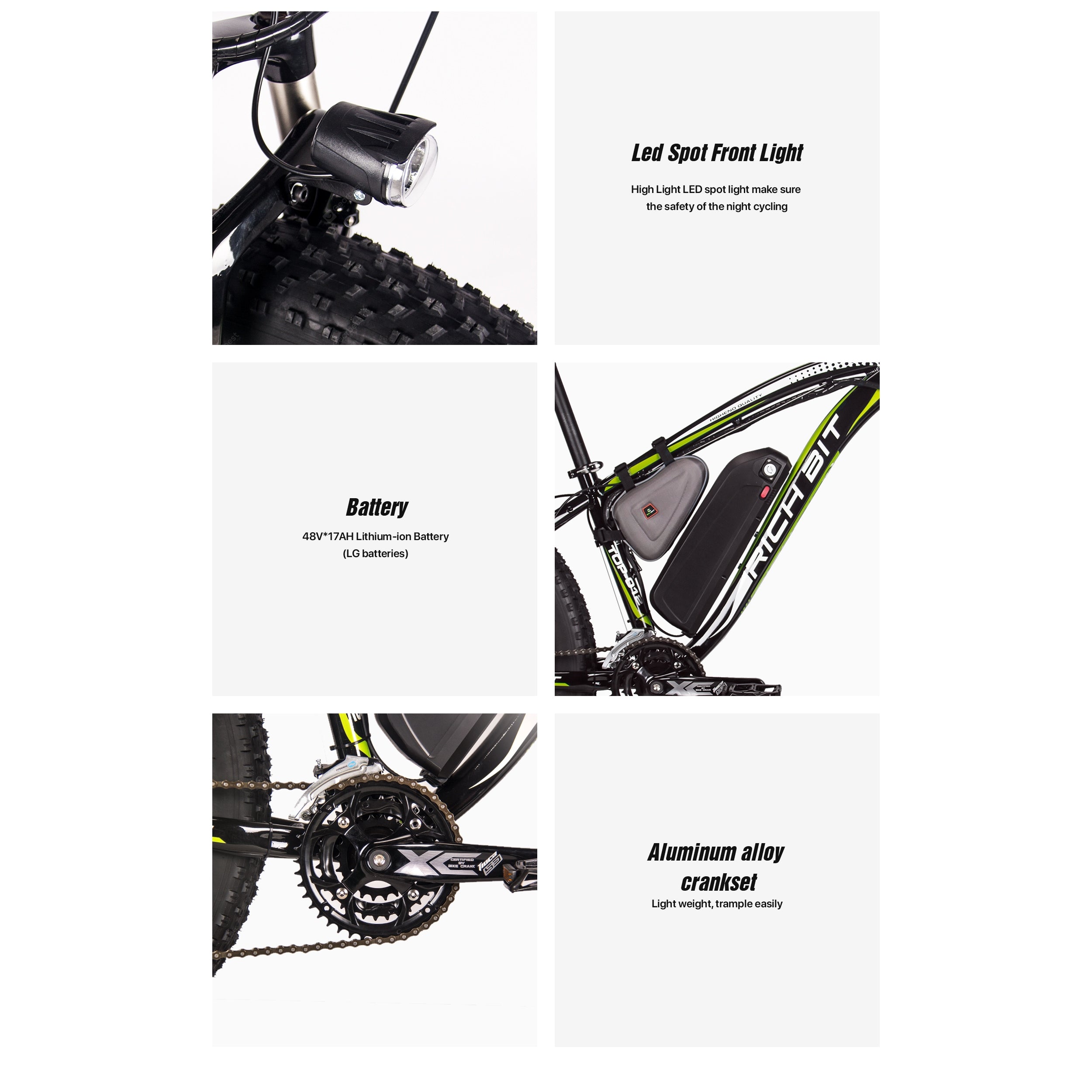 RICH BIT Electric Bike 26 Inch 4.0 Fat Tire Ebike 48V 17AH Removable Lithium Battery 1000W Motor Fat Tire  Electric Bicycle