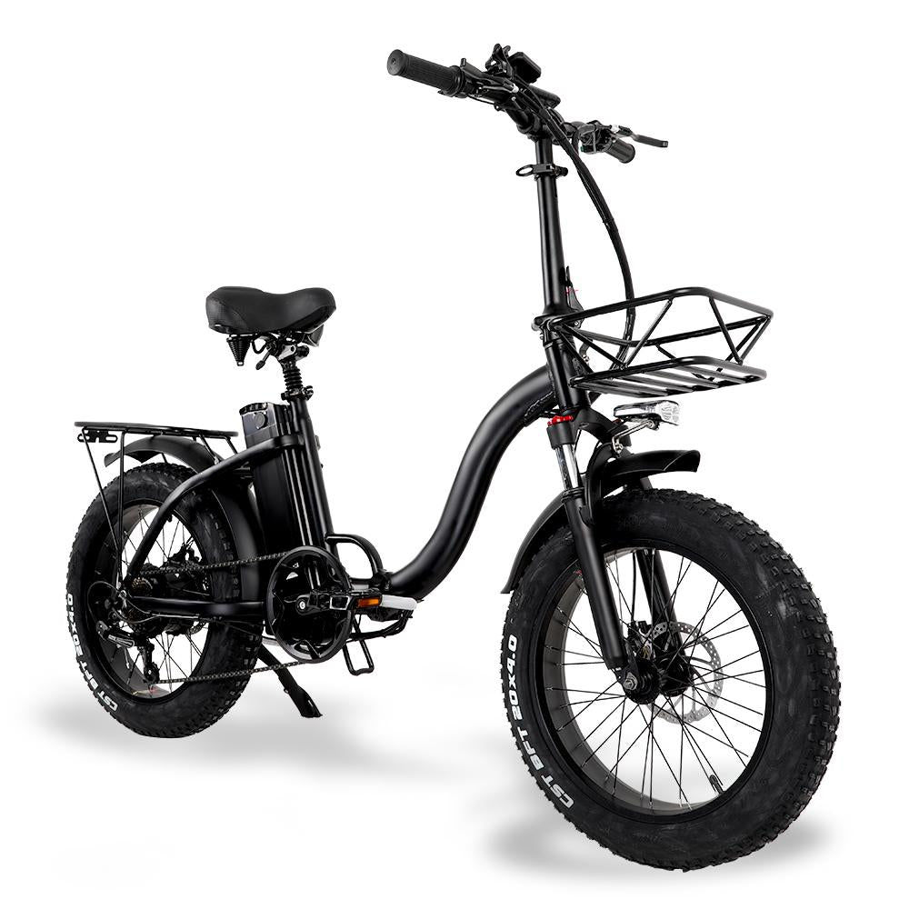 Y20 Folding Electric Snow Bike, 750W Motor, 48V 15Ah Battery, 20 Inch Mountain Bike Fat Bike, Pedal Assist E-bike with Basket