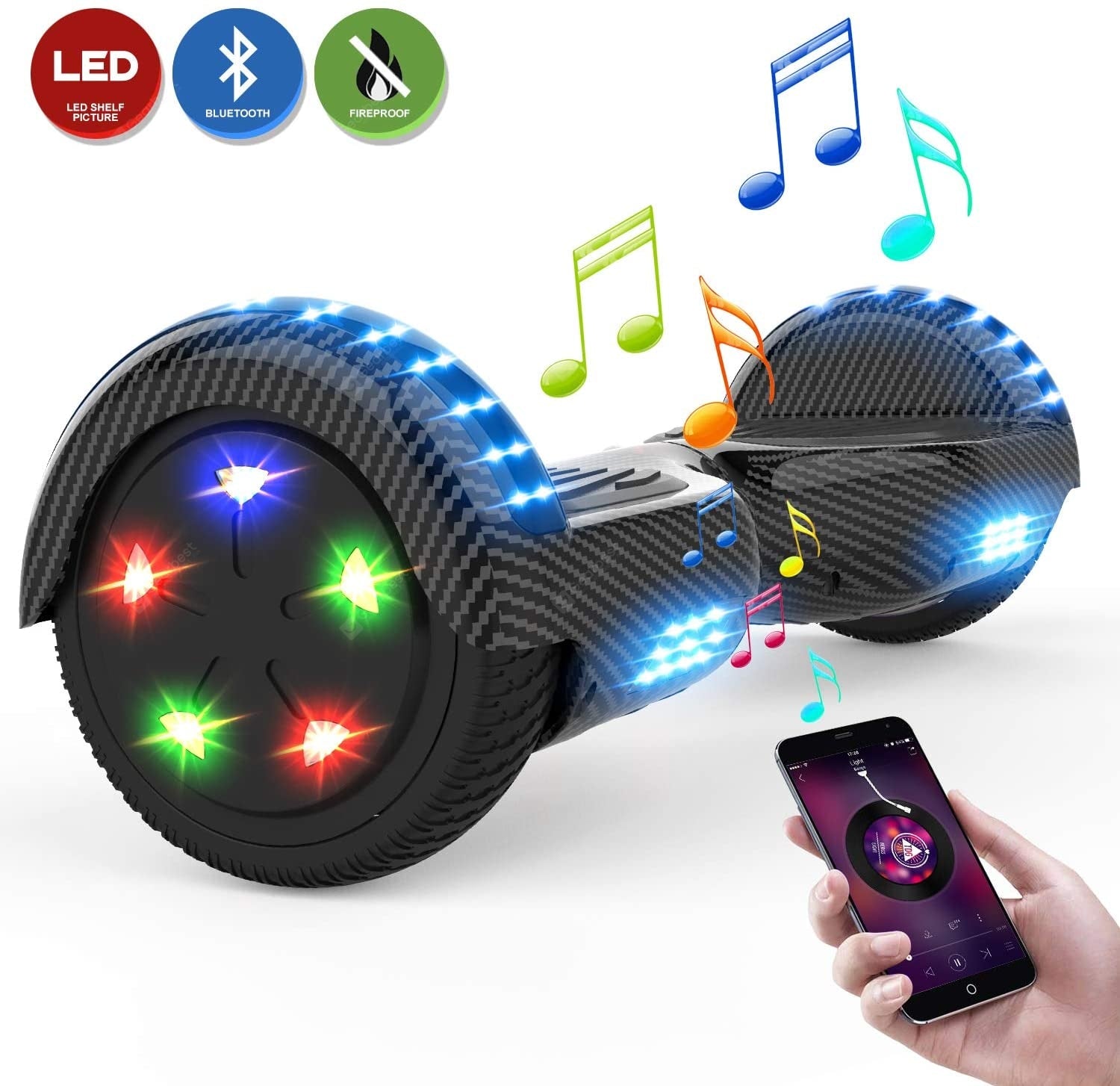 Hoverboard Bluetooth 6.5 inch Self Balancing Electric Scooter with LED Flash Wheels Self Balancing Scooters with 700W Motor Gift for Kids Adult