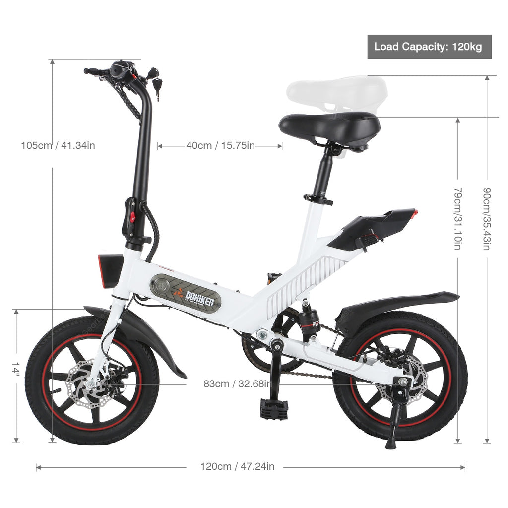 DOHIKER Y1 Folding Electric Bicycle 350W 36V Waterproof Electric Bike with 14inch Wheels 10Ah Rechargeable Battery