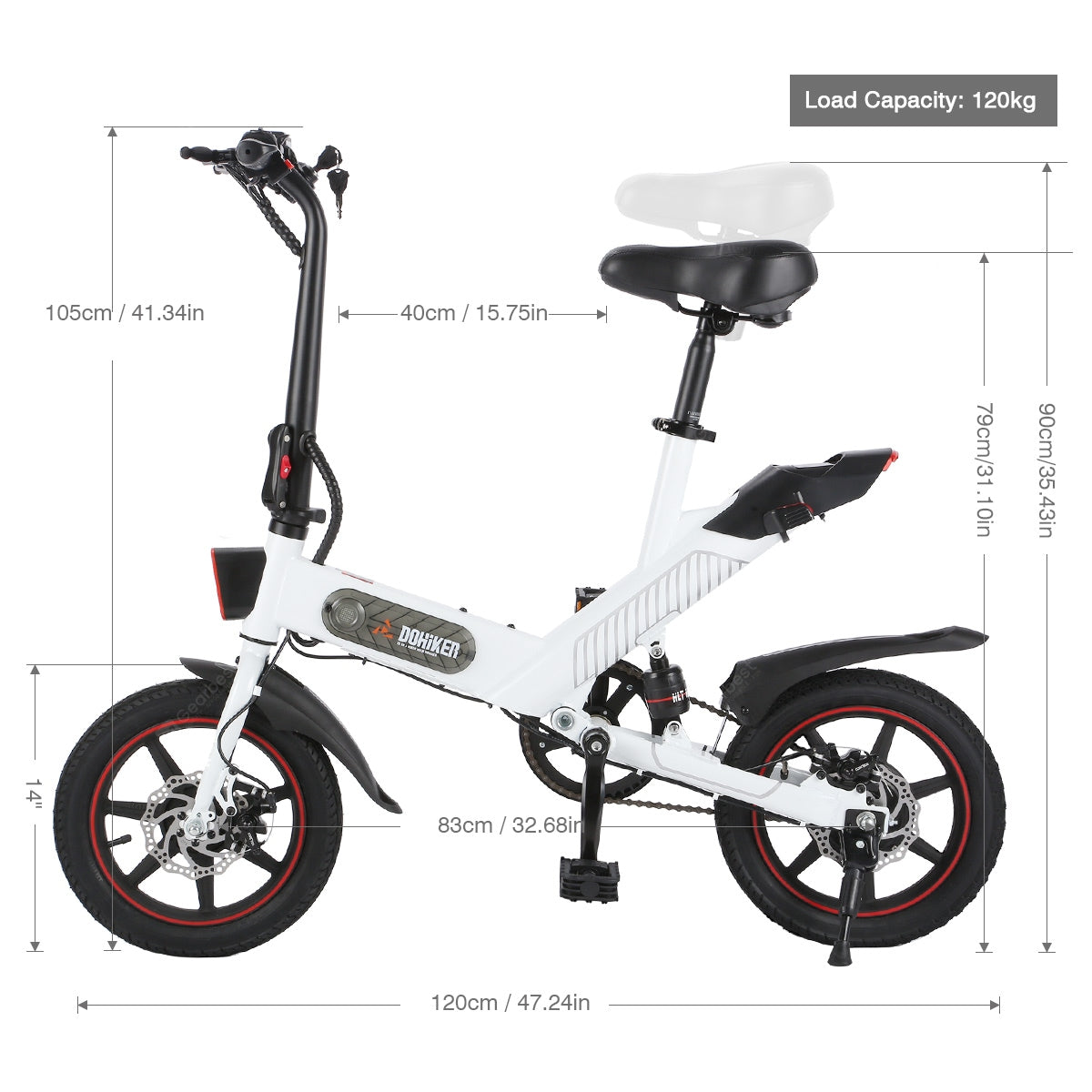 DOHIKER Y1 Folding Electric Bicycle 350W 36V Waterproof Electric Bike with 14inch Wheels 10Ah Rechargeable Battery