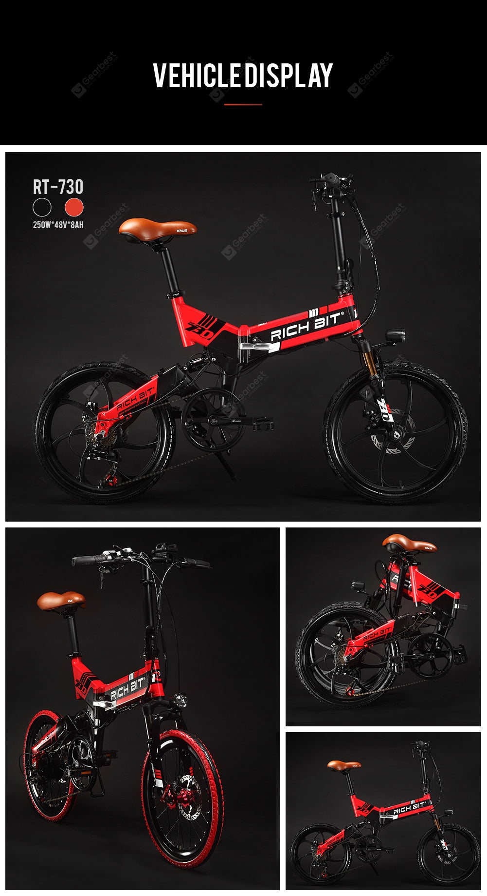 RICH BIT RT-730 48V 8Ah lithium battery Popular Full Suspension Electric Folding Bicycle New Smart LCD Screen 5 Level Pedal Assist
