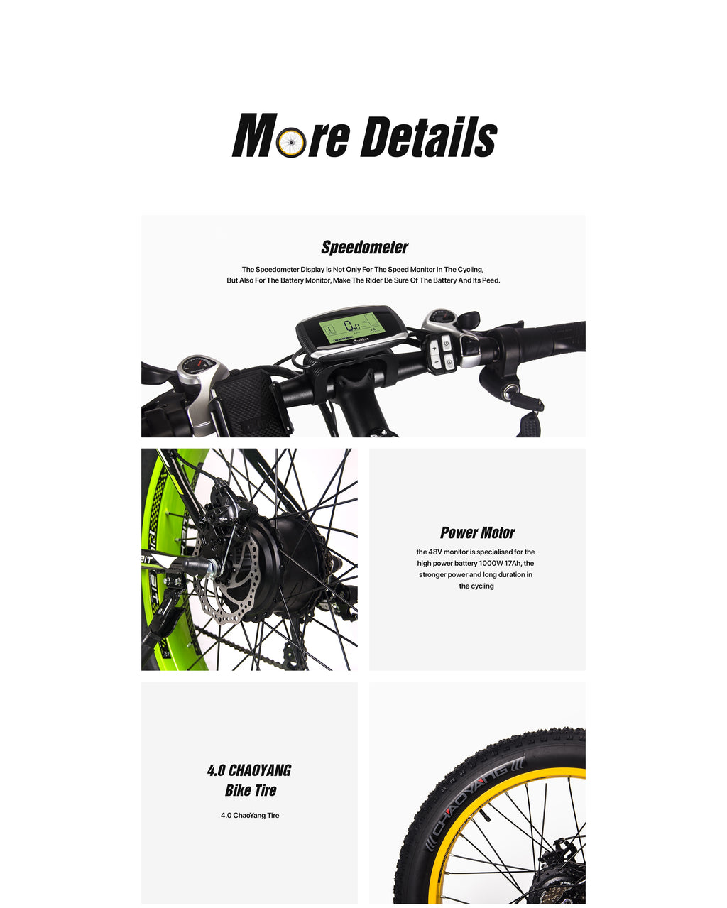RICH BIT Electric Bike 26 Inch 4.0 Fat Tire Ebike 48V 17AH Removable Lithium Battery 1000W Motor Fat Tire  Electric Bicycle
