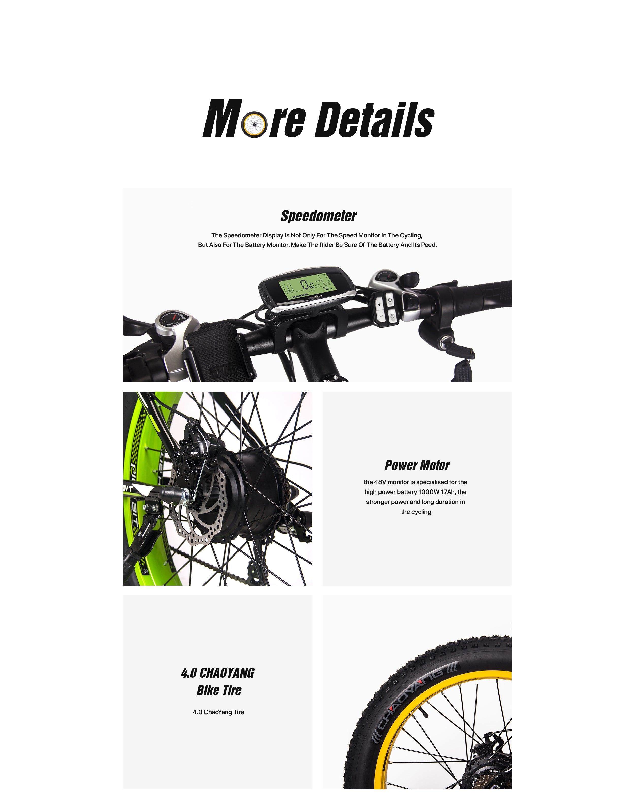 RICH BIT Electric Bike 26 Inch 4.0 Fat Tire Ebike 48V 17AH Removable Lithium Battery 1000W Motor Fat Tire  Electric Bicycle