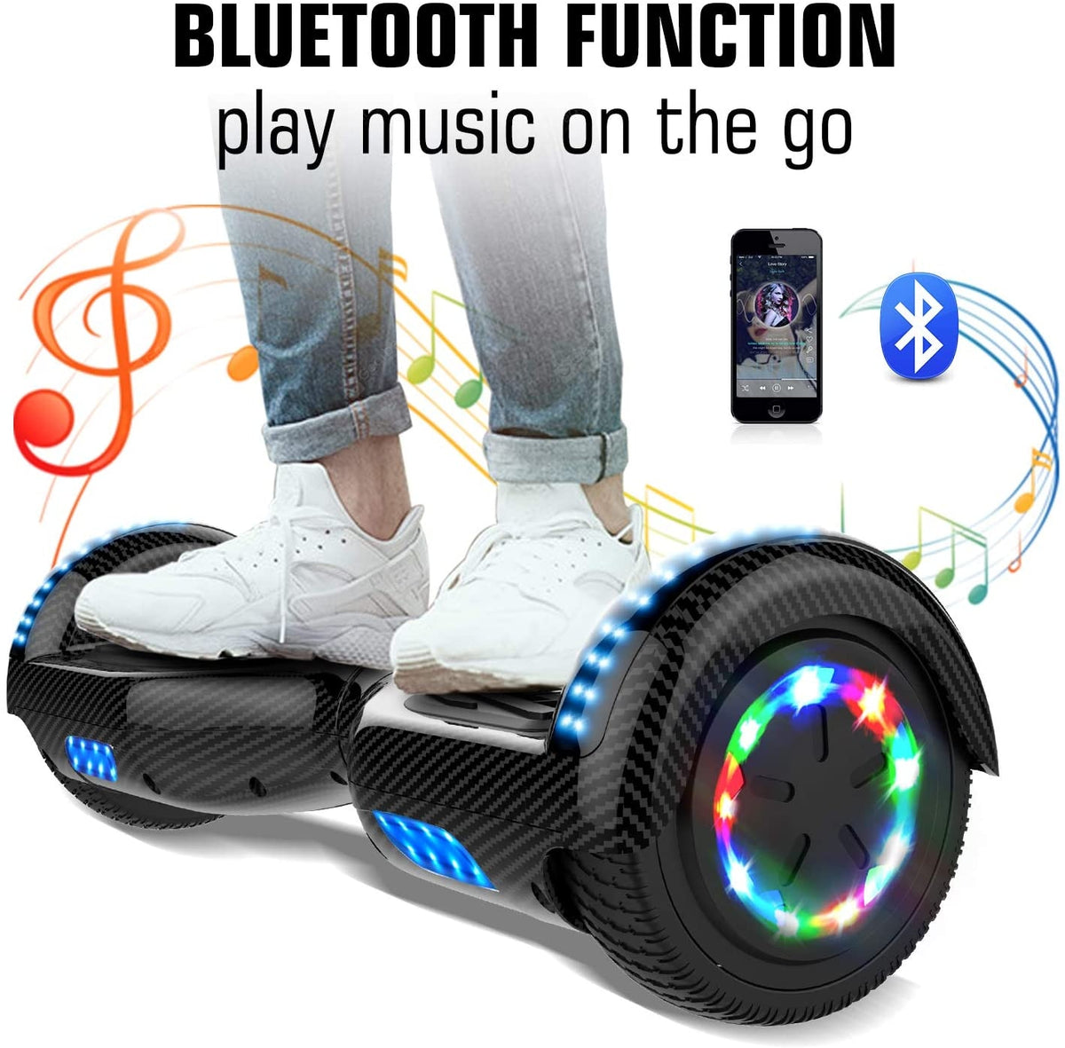 Hoverboard Bluetooth 6.5 inch Self Balancing Electric Scooter with LED Flash Wheels Self Balancing Scooters with 700W Motor Gift for Kids Adult