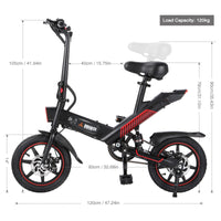 DOHIKER Y1 Folding Electric Bicycle 350W 36V Waterproof Electric Bike with 14inch Wheels 10Ah Rechargeable Battery