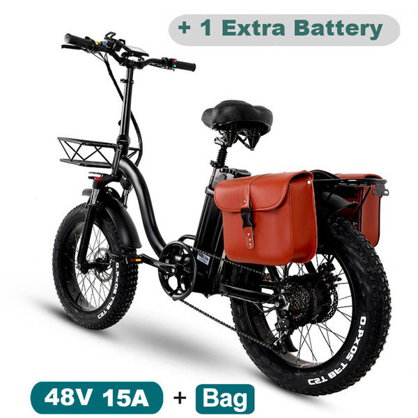 Y20 Folding Electric Snow Bike, 750W Motor, 48V 15Ah Battery, 20 Inch Mountain Bike Fat Bike, Pedal Assist E-bike with Basket