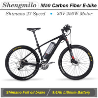 Shengmilo M50 250W Carbon Fiber Electric Mountain Bike with Brushless Motor and Shimano 27-Speed Derailleur - 27.5 Inch Racing Ebike with Power-Assisted Sensor System