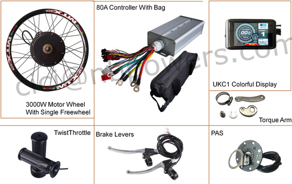 72v 3000w 26"27.5"700c 28"29"electric Bike Conversion Kit with Pedal Assistant Sensor With 72v 20Ah triangle battery