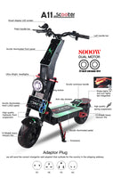 Powerful Dual Motor 4000W*2, 13 inch Heavy Wide Vacuum Tire, Large Capacity Li-ion Battery, Hydraulic Front Suspension, Electric Scooter