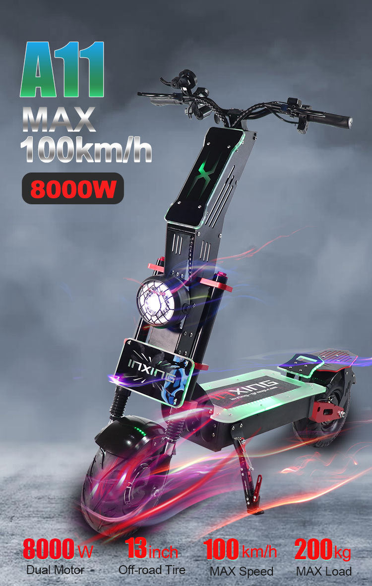 Powerful Dual Motor 4000W*2, 13 inch Heavy Wide Vacuum Tire, Large Capacity Li-ion Battery, Hydraulic Front Suspension, Electric Scooter