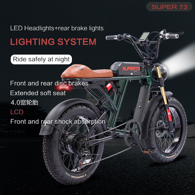 Electric bicycle 20 inch 500W 48V 26Ah folding electric bicycle fat tire beach cruiser electric motorcycle lithium battery dual
