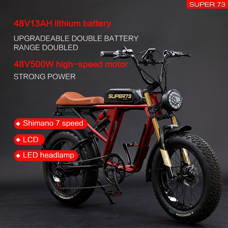 Electric bicycle 20 inch 500W 48V 26Ah folding electric bicycle fat tire beach cruiser electric motorcycle lithium battery dual