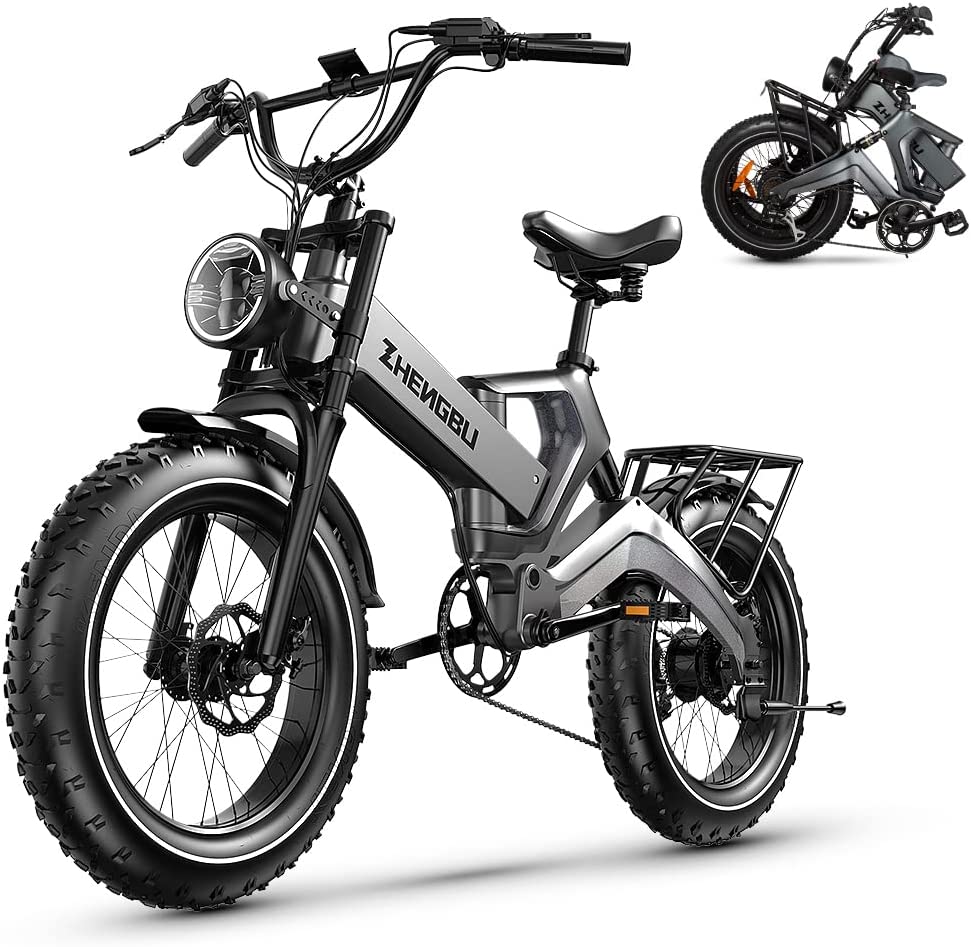 ZHENGBU K6F Off-Road Electric Bike for Adults 1000W Motor 48V 25Ah Removable Samsung Cells Battery 30MPH 40-60Miles 20"x4.0 Fat Tire Ebike