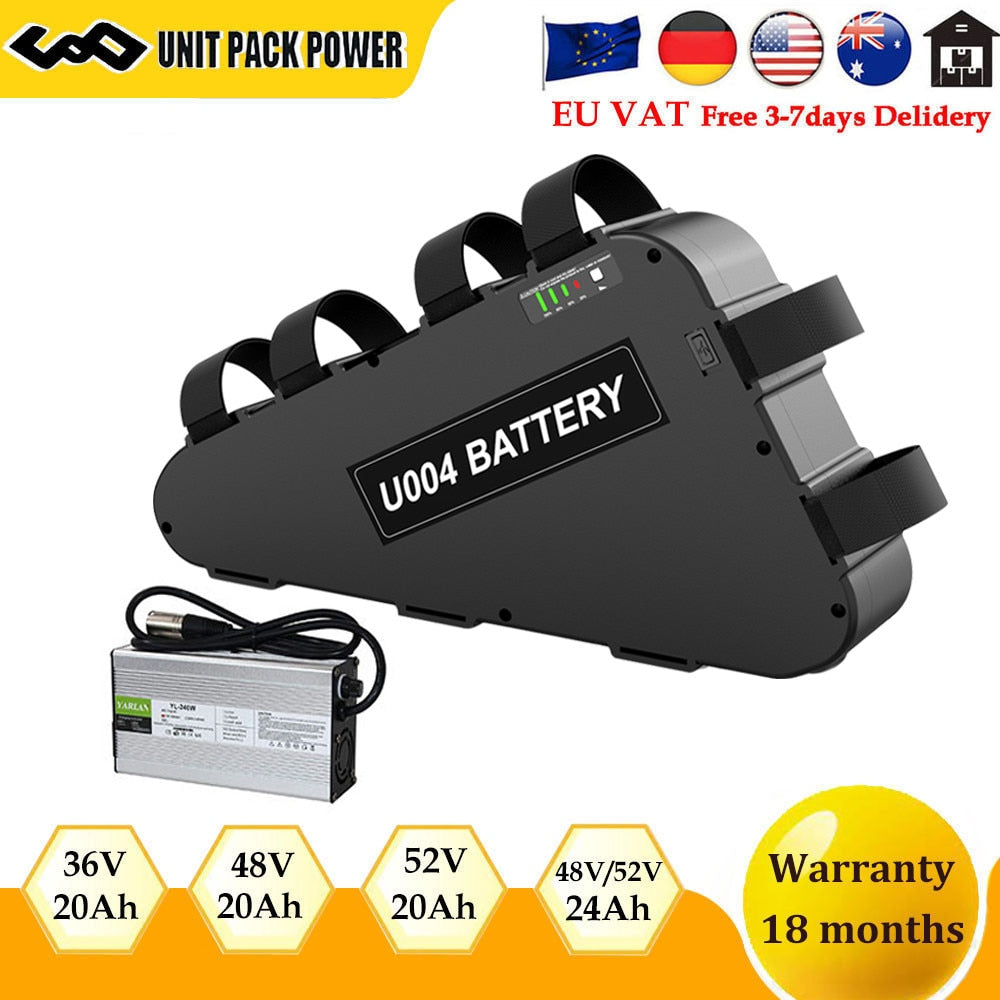 Triangle Ebike Battery  - Electric Bike Battery  with 18650 Cells for Escooter - 36V 48V 52V 20Ah 24Ah 28.8Ah -Triangle Ebike Battery Compatible with 350W 500W 750W 1000W 1500W 1800W Motors