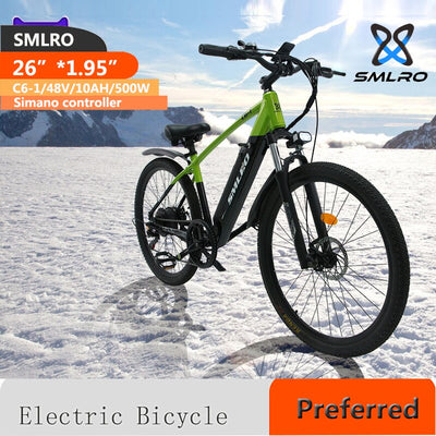 500W Mountain Ebike Road MTB: SMLRO C6-1 Electric Bicycle with Shock Absorbing Frame and 7-Speed for Men and Women