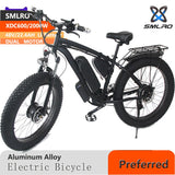 Dual Motor Mountain Ebike SMLRO New XDC600 Electric Bicycle with 2000W Brushless Motor and Mechanical Disc Brakes 26 Inch 7 Speed 4.0 Fat Bikes Shock Absorber Fork