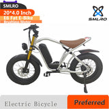 20 Inch 7 Speed Mountain Electric Bike  SMLRO E6 Fat Snow Bike with 48V 500W Rear Hub Motor and Disc Brake System  Road bikes Fat Snow Bike