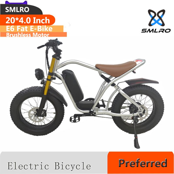 20 Inch 7 Speed Mountain Electric Bike  SMLRO E6 Fat Snow Bike with 48V 500W Rear Hub Motor and Disc Brake System  Road bikes Fat Snow Bike