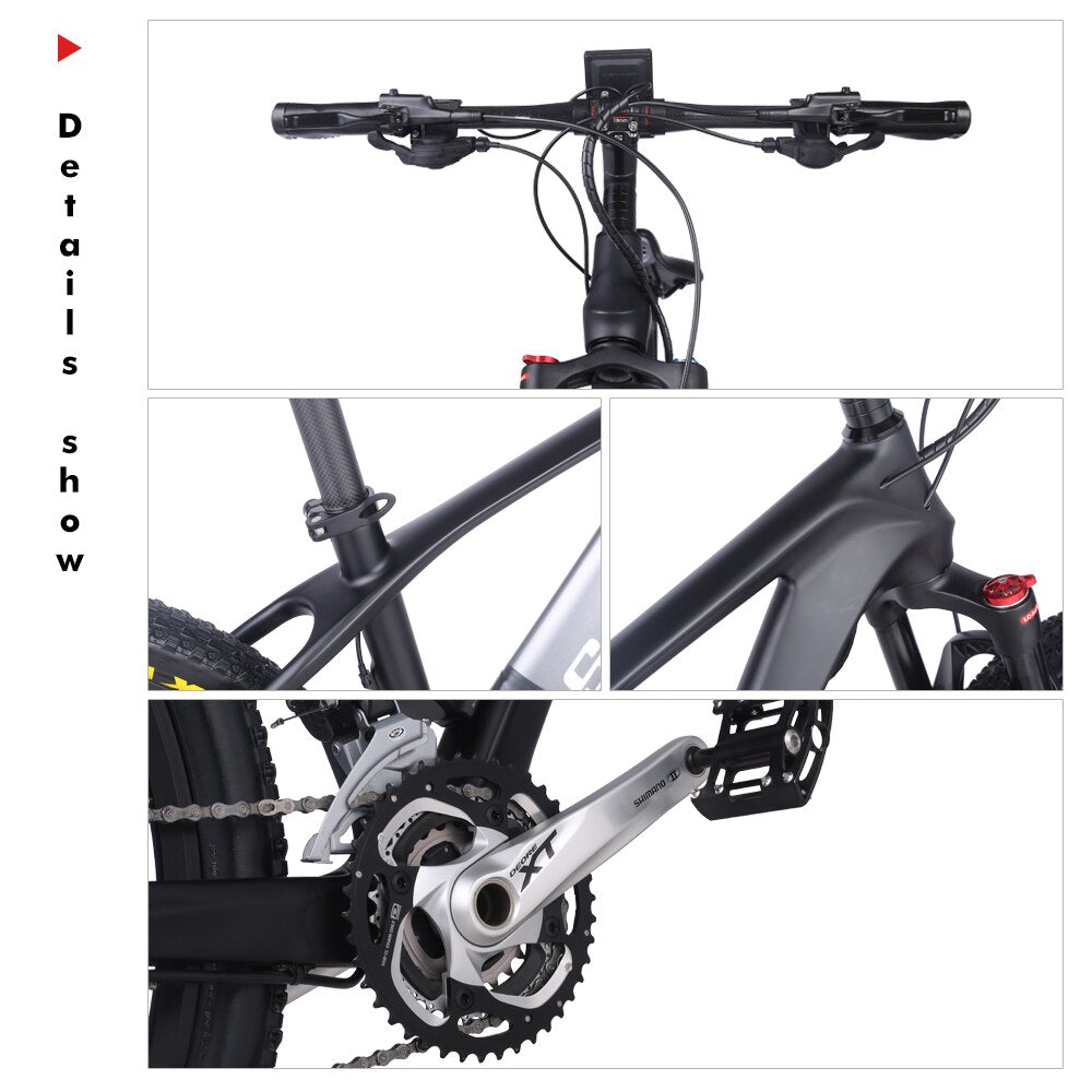 Shengmilo M50 250W Carbon Fiber Electric Mountain Bike with Brushless Motor and Shimano 27-Speed Derailleur - 27.5 Inch Racing Ebike with Power-Assisted Sensor System
