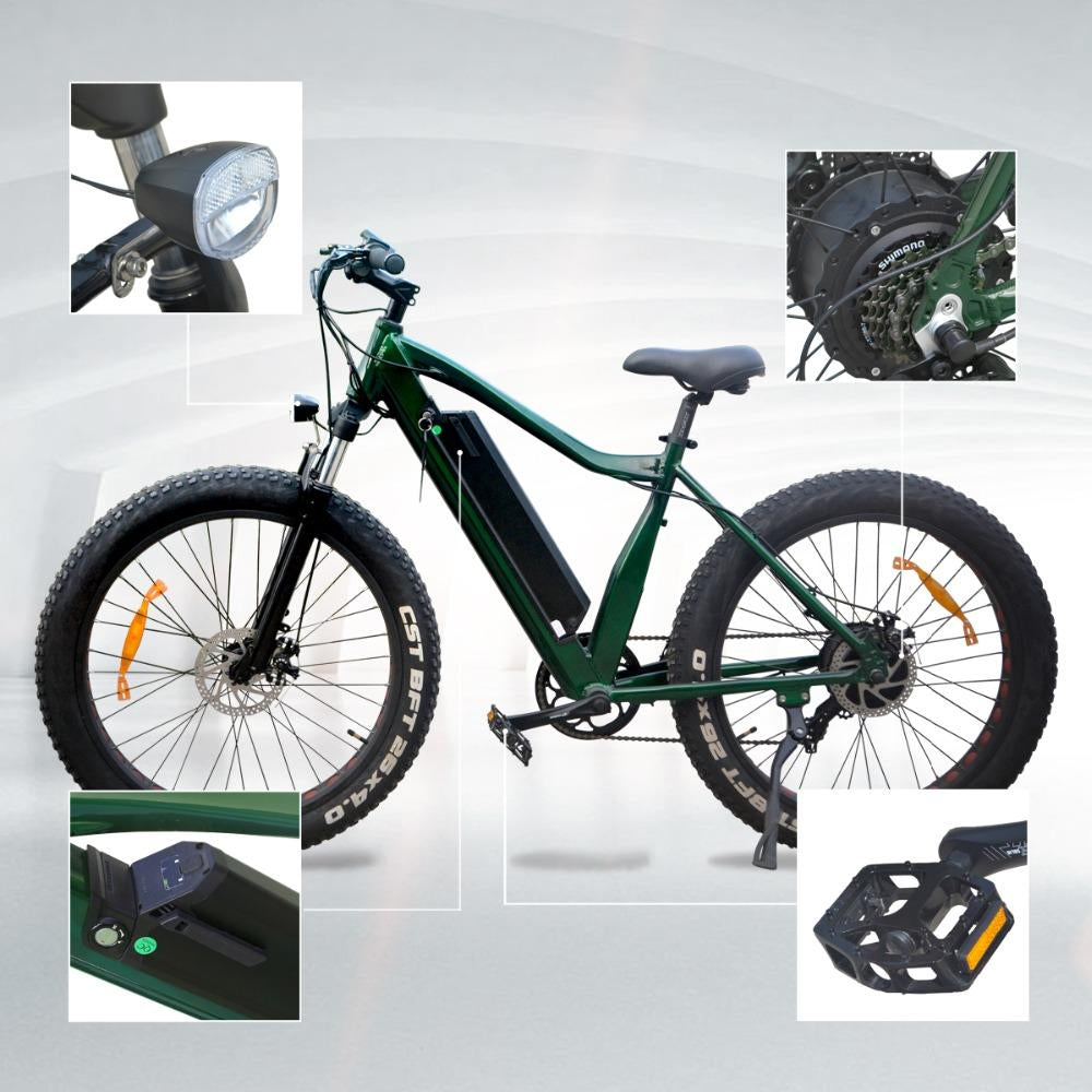 VTUVIA 26 * 4.0'' Fat tire Mountain Electric bicycle 36V Li-ion battery 350W Brushless Motor E Bike 50km Long Distance Ebike