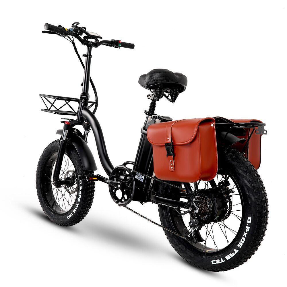 Y20 Folding Electric Snow Bike, 750W Motor, 48V 15Ah Battery, 20 Inch Mountain Bike Fat Bike, Pedal Assist E-bike with Basket