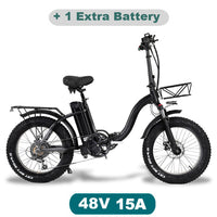 Y20 Folding Electric Snow Bike, 750W Motor, 48V 15Ah Battery, 20 Inch Mountain Bike Fat Bike, Pedal Assist E-bike with Basket