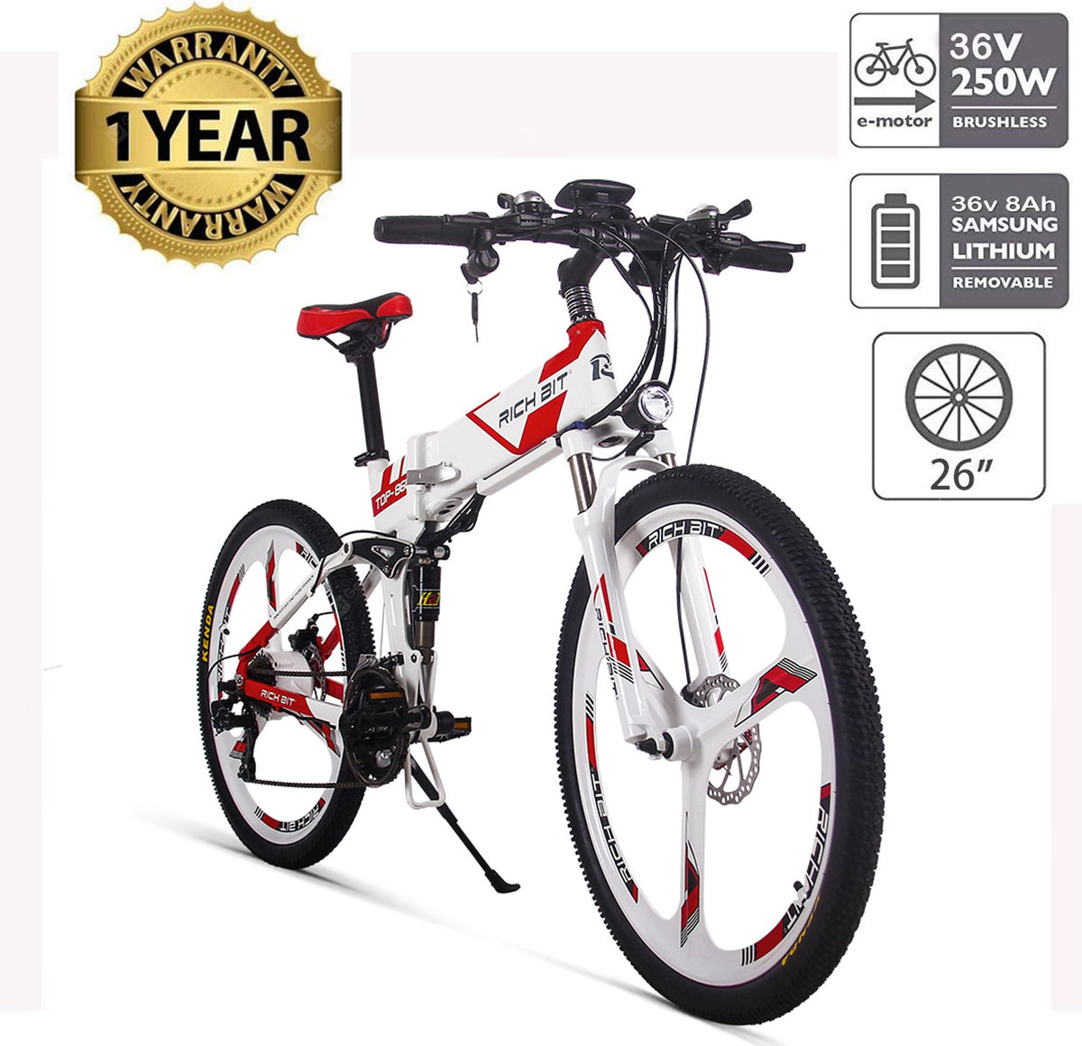 RICH BIT RT-860 26 Inch Electric Folding Bike with Removable Large Capacity Lithium-Ion Battery 36V 250W Electric BikeSmart LCD Meter 27 Speed