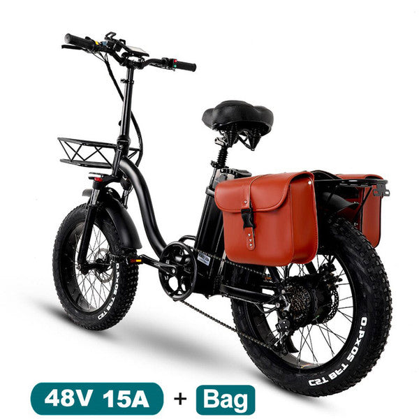 Y20 Folding Electric Snow Bike, 750W Motor, 48V 15Ah Battery, 20 Inch Mountain Bike Fat Bike, Pedal Assist E-bike with Basket