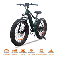 VTUVIA 26 * 4.0'' Fat tire Mountain Electric bicycle 36V Li-ion battery 350W Brushless Motor E Bike 50km Long Distance Ebike