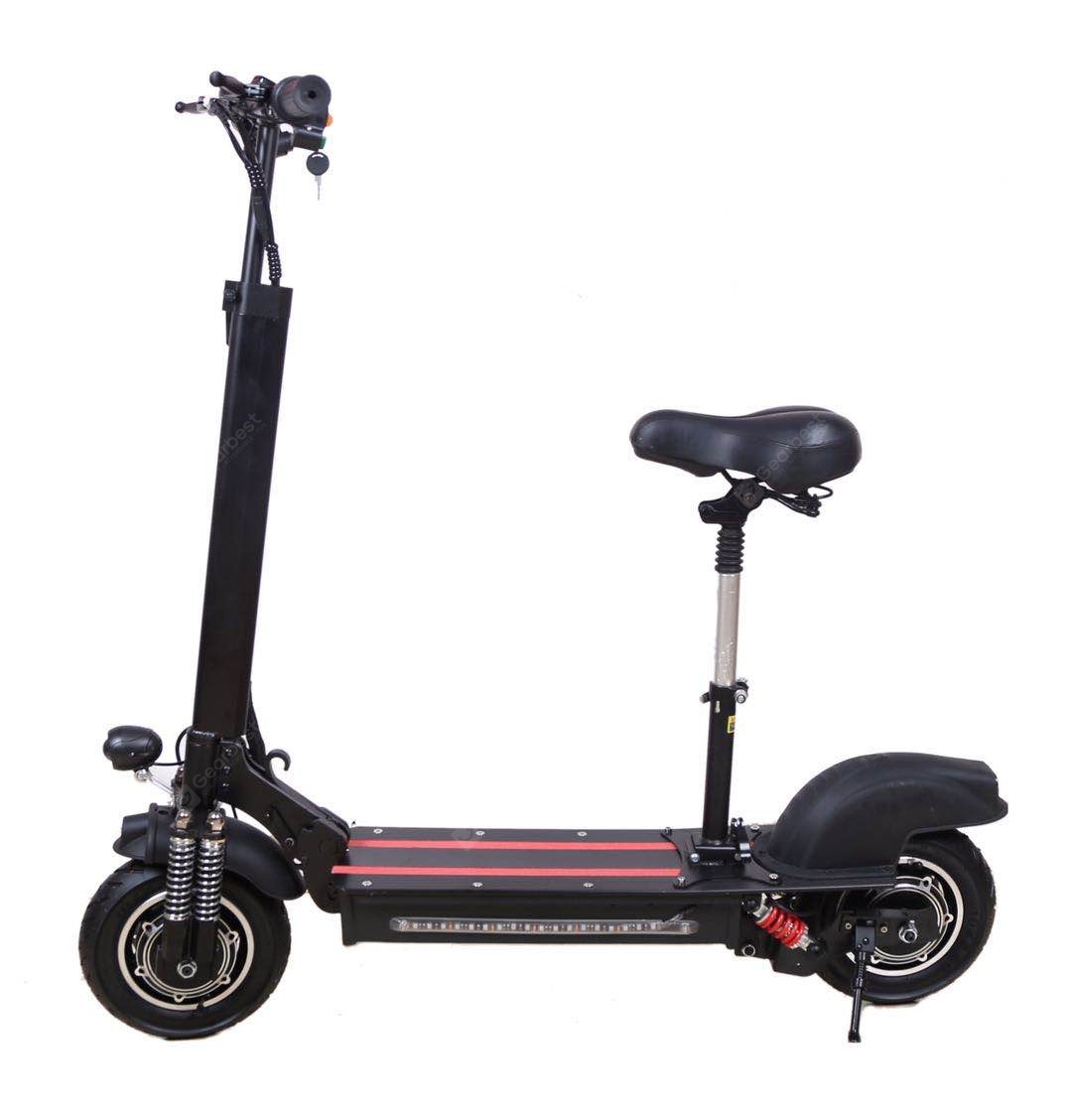 Lamtwheel 1200W Electric Scooter - Range 40-50Km/Hy 40-50Km With Off-road Tires - Foldable - With Seat-48V/22Ah Bla