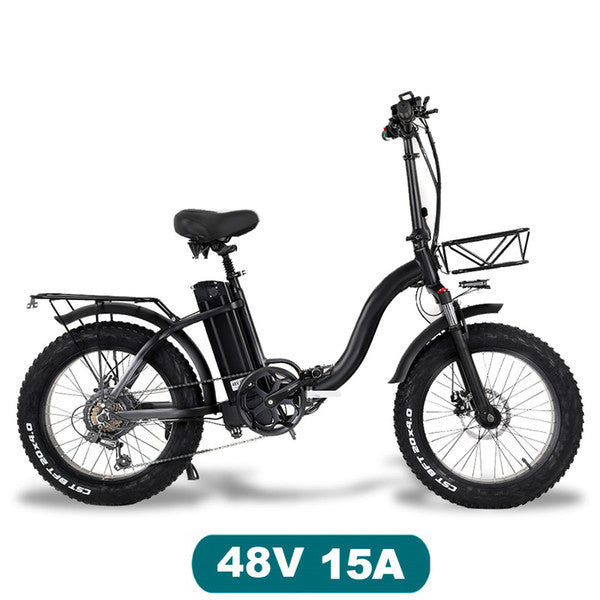 Y20 Folding Electric Snow Bike, 750W Motor, 48V 15Ah Battery, 20 Inch Mountain Bike Fat Bike, Pedal Assist E-bike with Basket