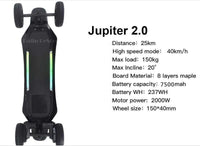 Daibot Four Wheels Electric Scooter SUV Electric Scooters Powerful 2000W 40km/h Electric Scooter Skateboard with Colorful Lights