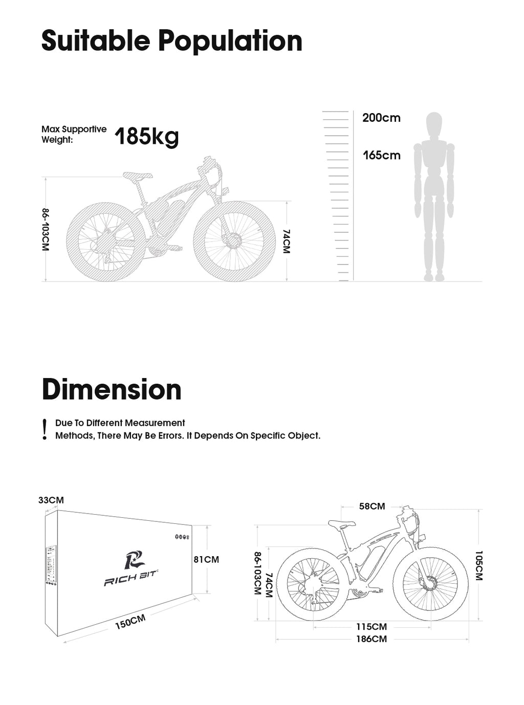RICH BIT Electric Bike 26 Inch 4.0 Fat Tire Ebike 48V 17AH Removable Lithium Battery 1000W Motor Fat Tire  Electric Bicycle
