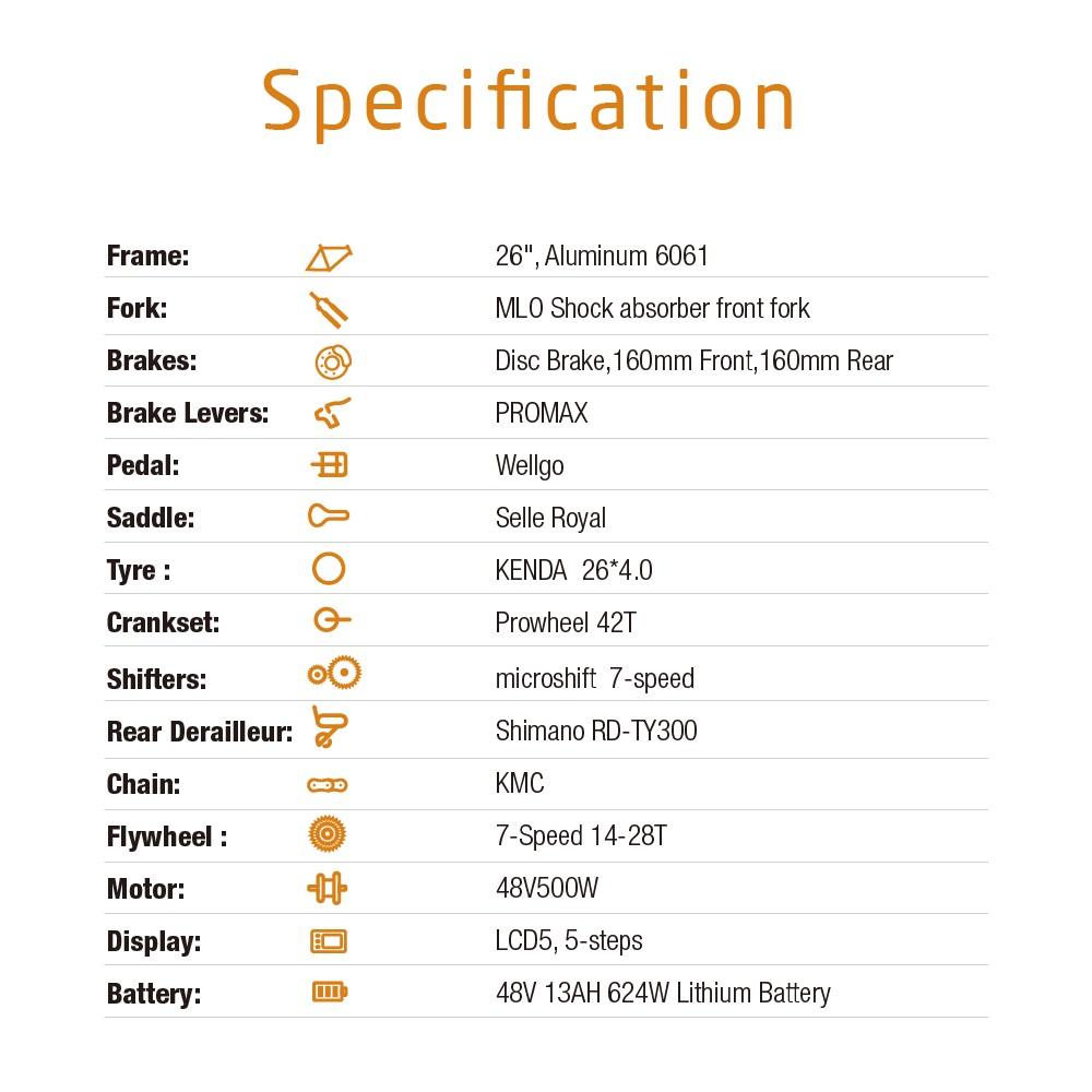 MZZK 7-Speed Wide Fat Tire Electric Moped Electric Mountain Bicycles with Removable Lithium Battery (48V 624W)