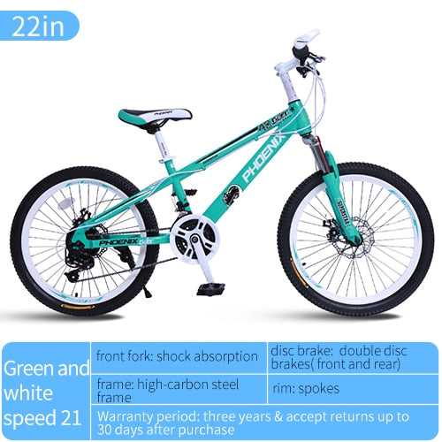 Phoenix Bicycle 20/22 in Children's Students Kids spokes and integrated Bicycles 21 speed High-Carbon Steel Sport Cycling Bike easy-smart-way.myshopify.com