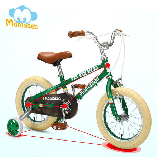Montasen Retro Children Balance Bike Detachable Auxiliary Wheel Cycle 14/16 inch Kids Bicycle for 2-7 Years Old Kid Balance Bike easy-smart-way.myshopify.com
