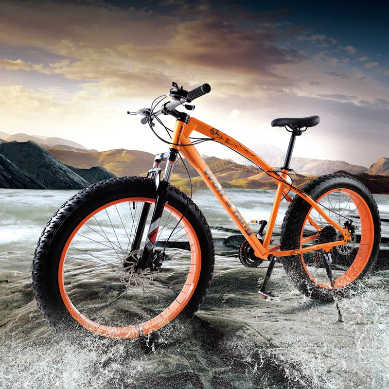 wolf's fang bicycle Mountain Bike 7/21speed 26"X 4.0" fat bike road bikes  Mechanical Disc Brake Spring Fork Alloy wheels bike easy-smart-way.myshopify.com