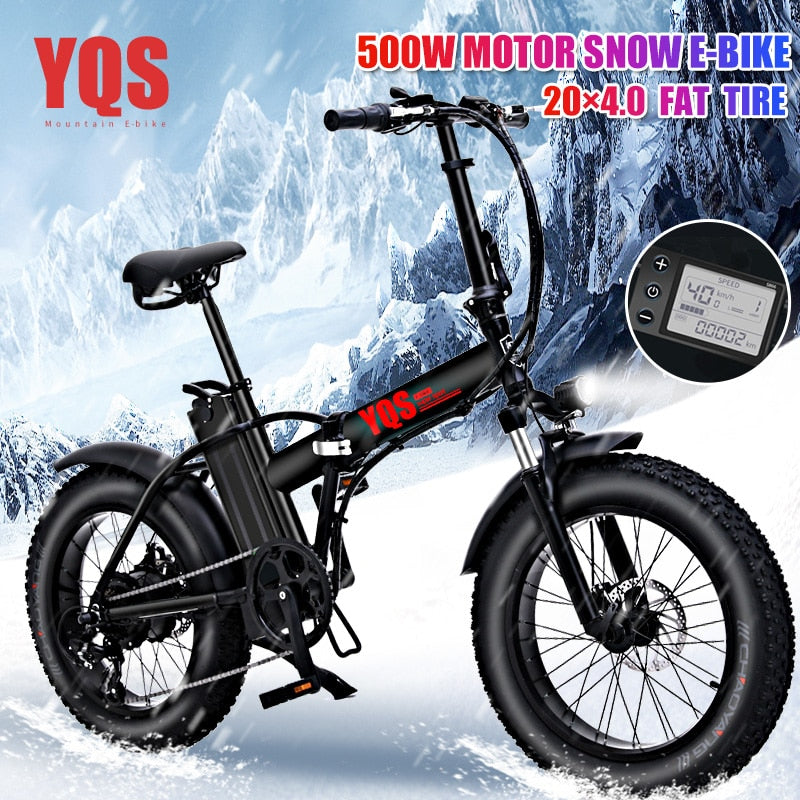 YQS New 500W 40KM/h snow mountain electric bike 20inch 4.0 fat tire ebike bicicleta eletrica beach electric bicycle easy-smart-way.myshopify.com