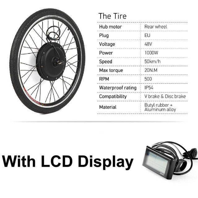 26x1.75'' Electric Bike Conversion Kit 1000W 48V Powerful Ebike Rear Wheel Brushless Controller Hub Electric Motor Wheel Kit easy-smart-way.myshopify.com