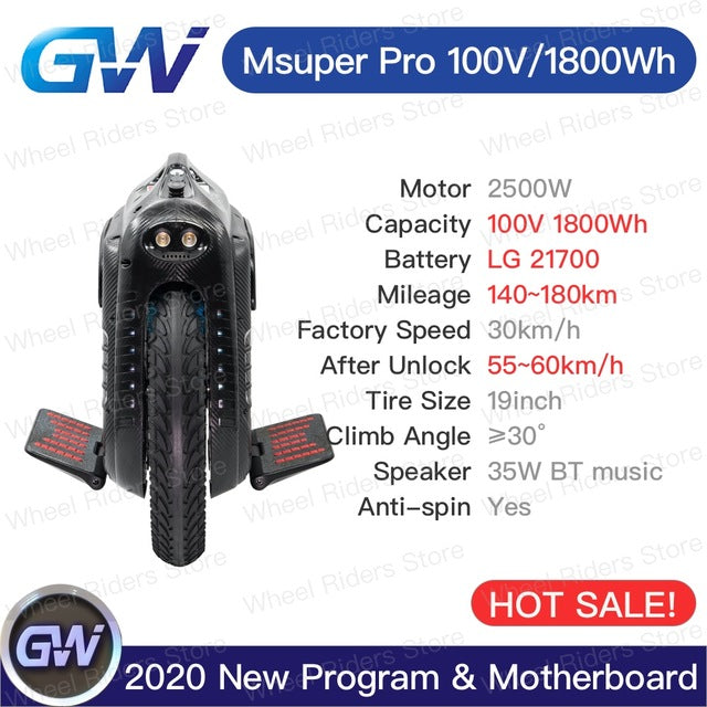 Gotway Msuper Pro 100V 1800wh 19inch Electric unicycle self-balancing scooter 2500W motor 21700 battery Lift up switch monowheel easy-smart-way.myshopify.com