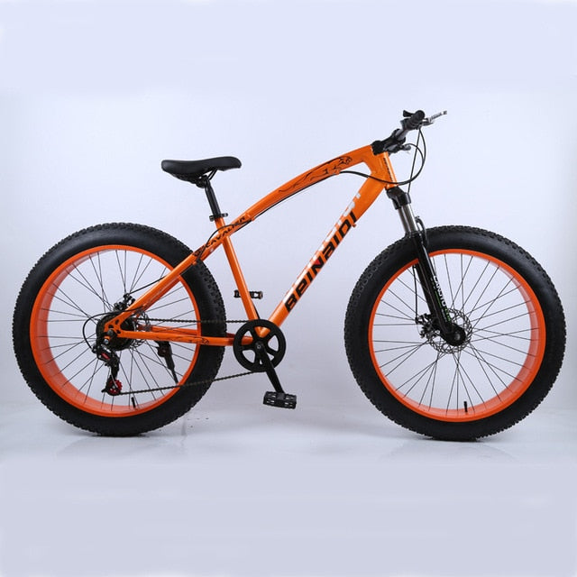 Snow beach mountain bike 24or26 inch 4.0 fat tire 7/21/24 speed high carbon steel frame double disc brake sandy mountain bicycle
